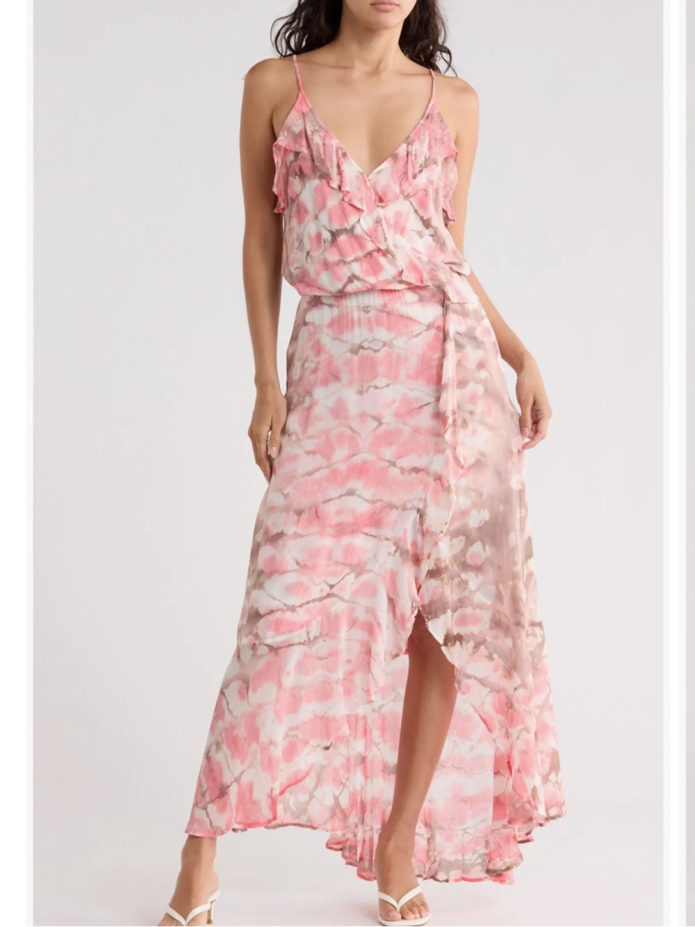 Young Fabulous & Broke Katelyn Coral and Pink Surplice Maxi Dress Sz M